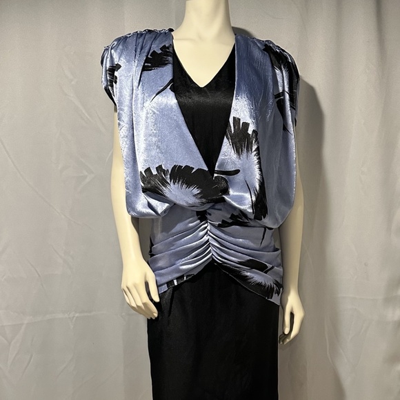 80s Cocoon Dress Lavender Black Hammered Satin Cocktail Party Sz Small - Picture 1 of 6